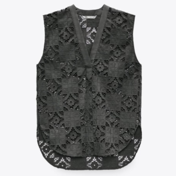 Zara oversized khaki openwork embroidered sleeveless top NWT - Picture 1 of 8